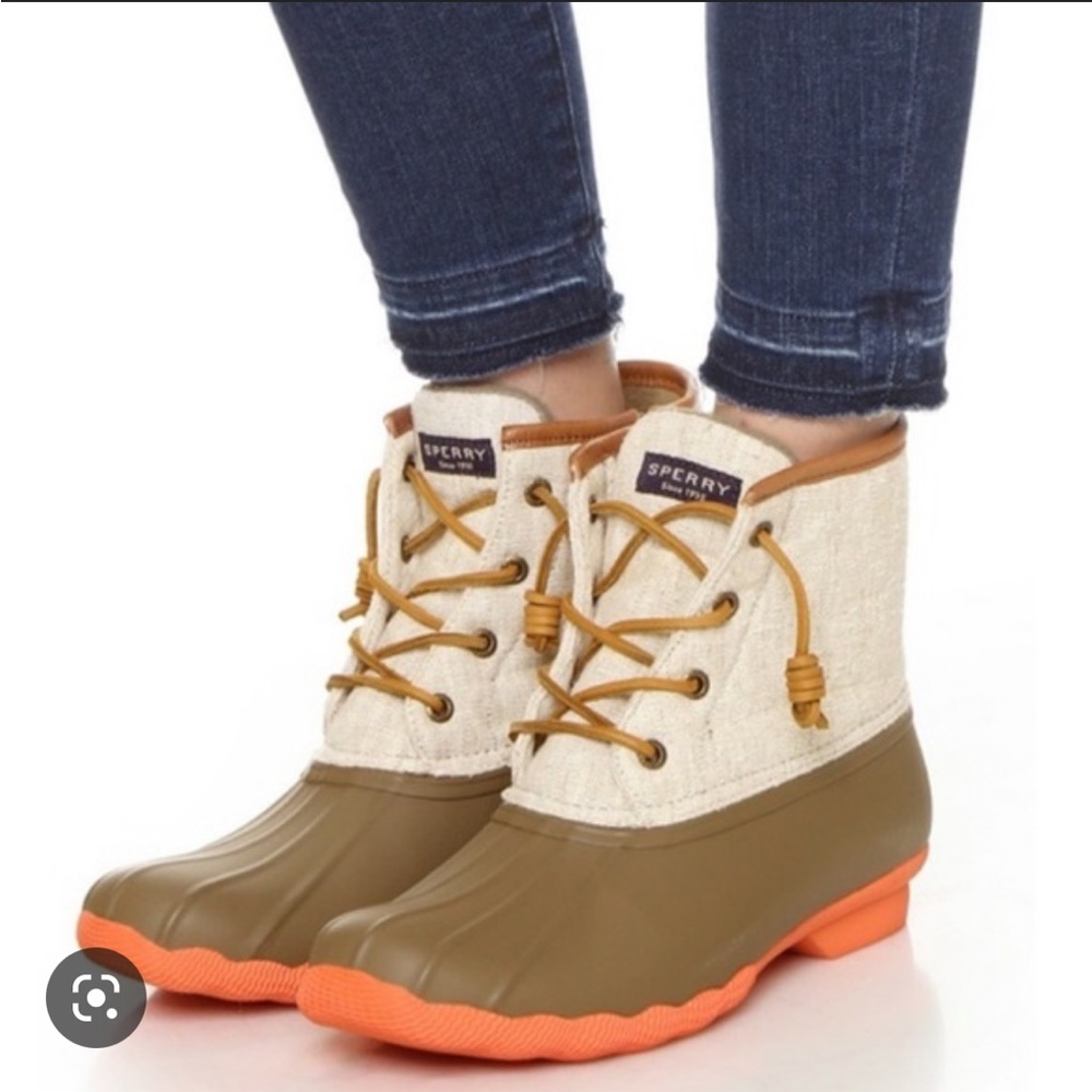 Sperry Saltwater duck boot RARE Natural Hemp/Olive Green/Orange sole Gorpcore